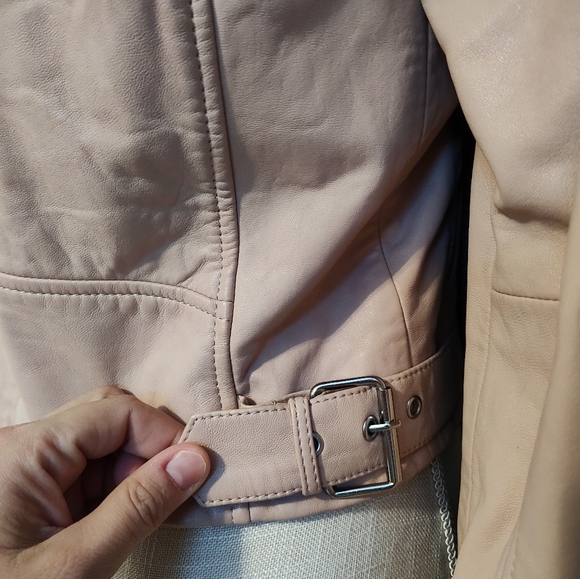 🩷EUC Lucky Brand Core Genuine Leather Moto Full Zip Jacket, Blush Pink, Small - Picture 11 of 16